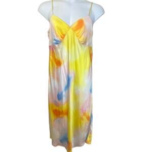 Diane Von Furstenberg x Target Sunset Satin Slip Dress Tie Dye Yellow Blue Sz L